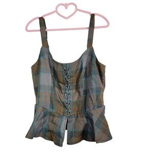 Hot topic Outlander Top Women Size Large Mackenzie Tartan Corse Lace Front Plaid